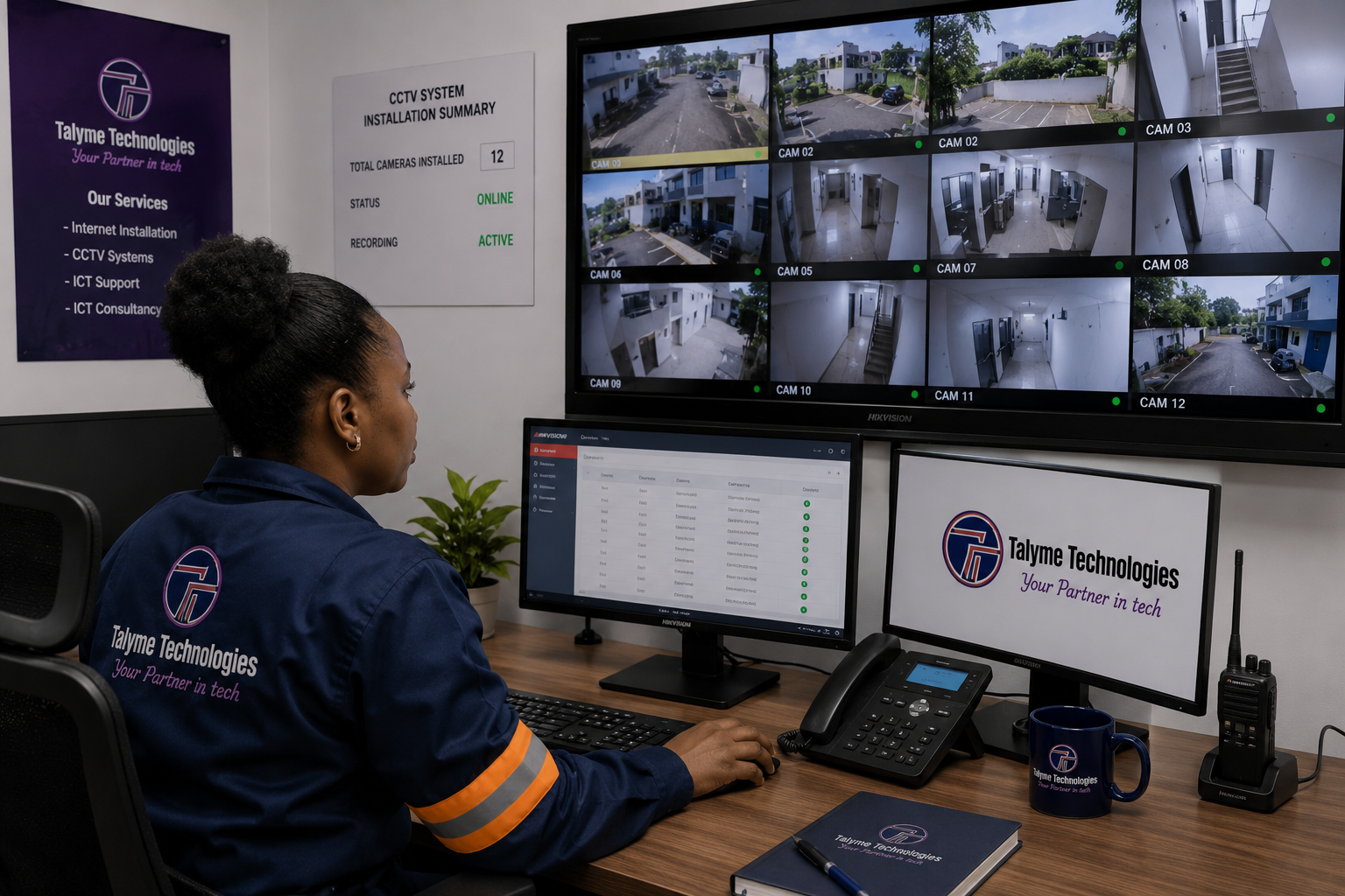 Talyme control room with live surveillance and monitoring screens